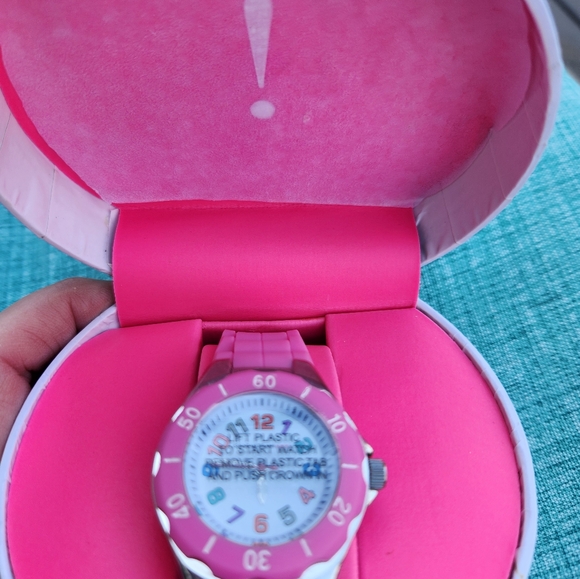 Issac Mizrahi LIVE pink watch with colorful numbers. - Picture 2 of 5